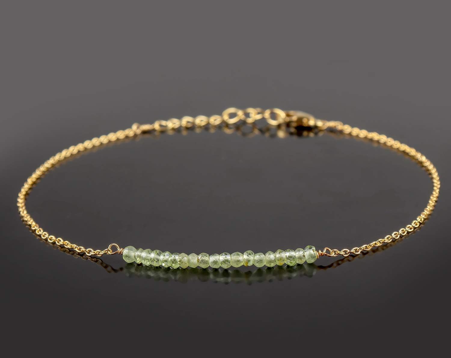 Natural Peridot Gemstone Beads 14k Gold Plated 925 Sterling Silver Handmade Bar Bracelet For Women August Birthstone Jewelry Mothers Day Gift