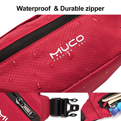 MUCO Travel Running Waist Fanny Pack for Women and Men Water Resistant Lightweight Waist Bag Waist Pack Hip Bum Bag with Adjustable Strap for Outdoors Travel Running Hiking Cycling, Red - Thumbnail 3