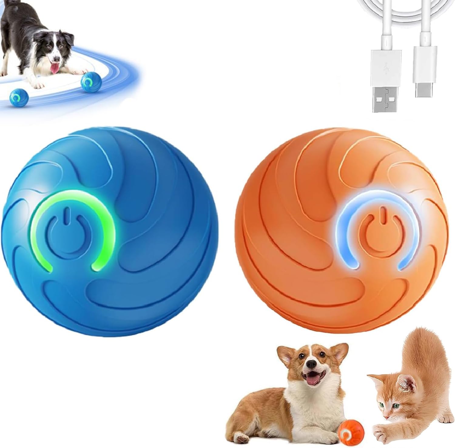 Photo 1 of 2PCS Duarspin Dog Ball, Shaky Balls Toy for Dogs, Interactive Dog BallToys, Fun Automatic MovingBall, Vibrating Ball Pet Bouncing BallToy, Duar Spin Dogs Balls That Moves on Its Own (Blue+Orange)