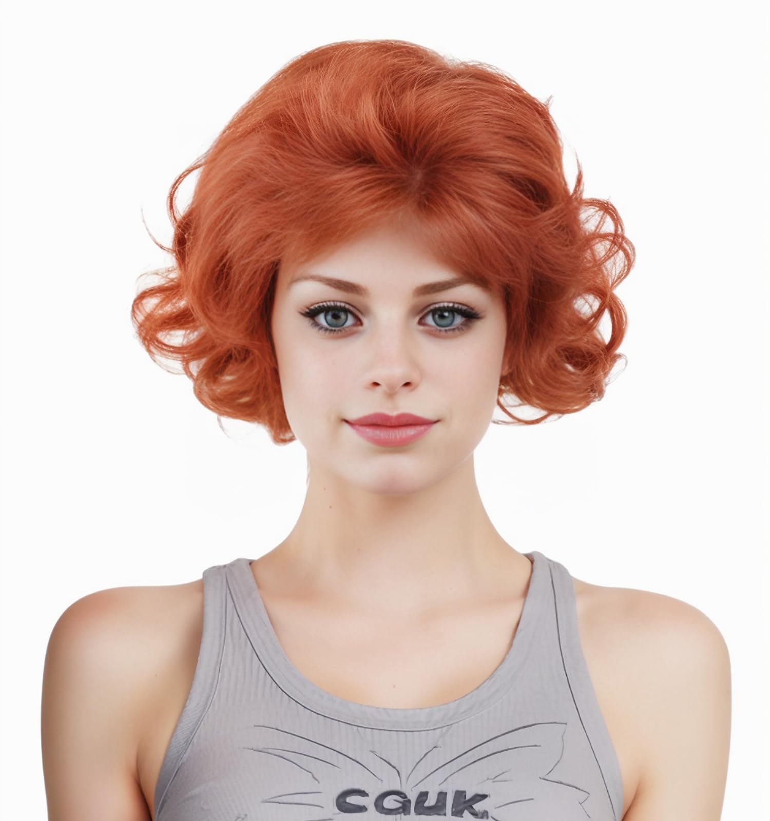 Photo 1 of NJJYXH 12 Inches Vintage Auburn Short Curly Wavy Wigs for Women Copper Red Wavy Wig with Synthetic Natural Ginger Wig for 60s 70s 80s Cosplay,Halloween,Daily Use