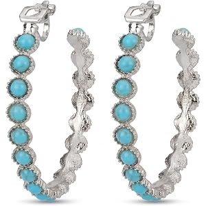 Turquoise Clip On Hoop Earrings for Women Western Non Pierced Jewelry Country Concert Outfits Boho Dress Costume Cowgirl Birt
