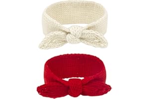 Fmeida Baby Girl Christmas Valentine Headband Warm Rabbit Knot Headband Bows for Baby Girls Knit Hair Band Head Wrap for Newborn Toddler and Children New Year Gifts 2PCS&White Red