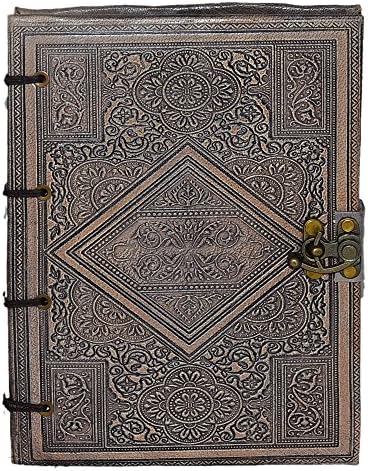Handmade Leather Journal Diary Embossed Black Hardcover Refillable Notebook Gift for Him Her Vintage Design by Habitable Zone