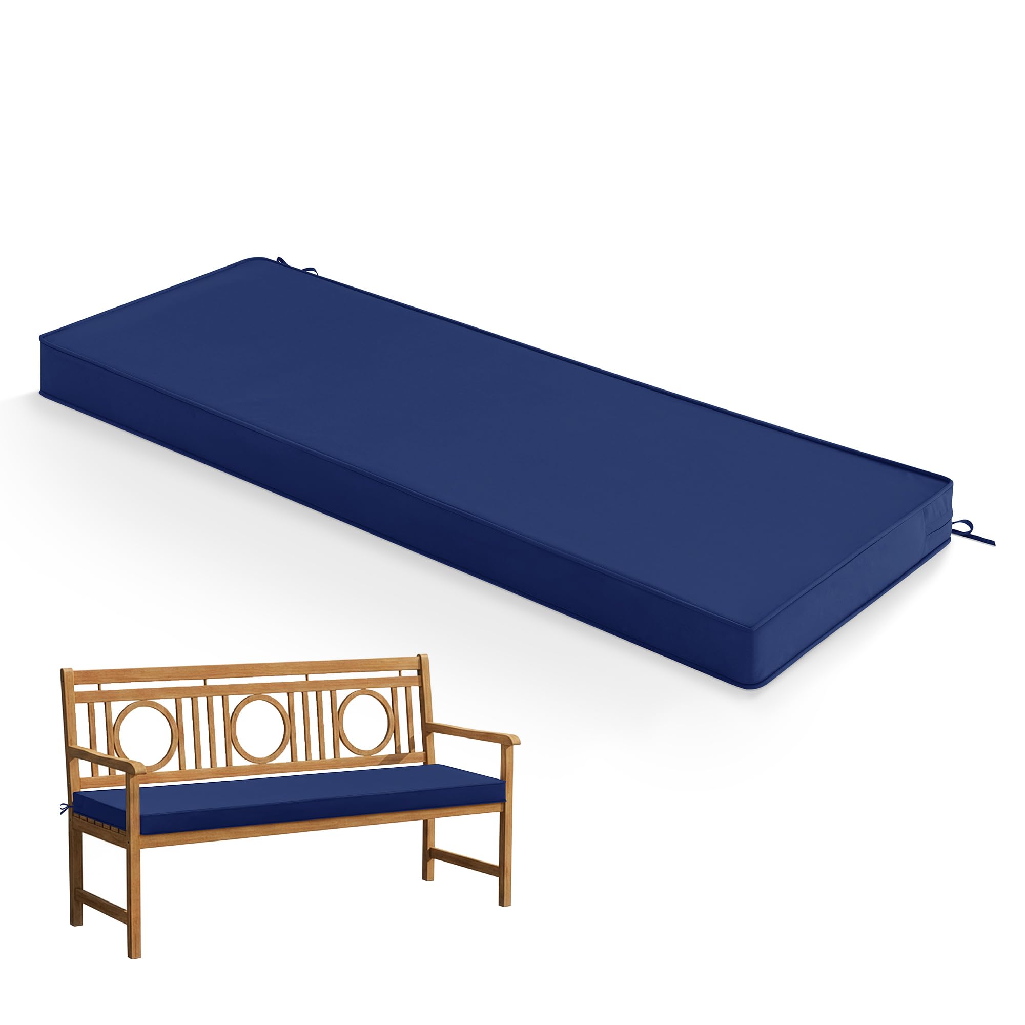 Photo 1 of Summsun Outdoor Bench Cushion: Waterproof and Fade Resistant Patio Furniture Cushions - Non-Slip Bench Pad Cushion with Removable Cover for Garden Swing Porch Sofa Settee, 48 x 18 x 3 Inch, Navy Blue