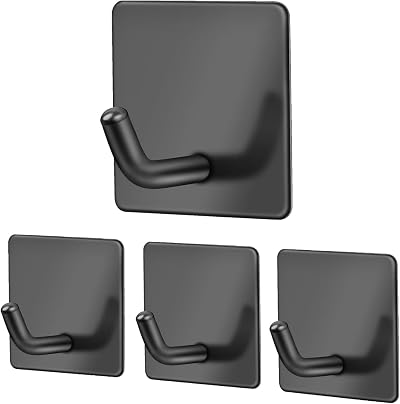 Vista Stick on Hooks 4 Pack Self Adhesive Stainless Steel Black 4.5x4.5cm