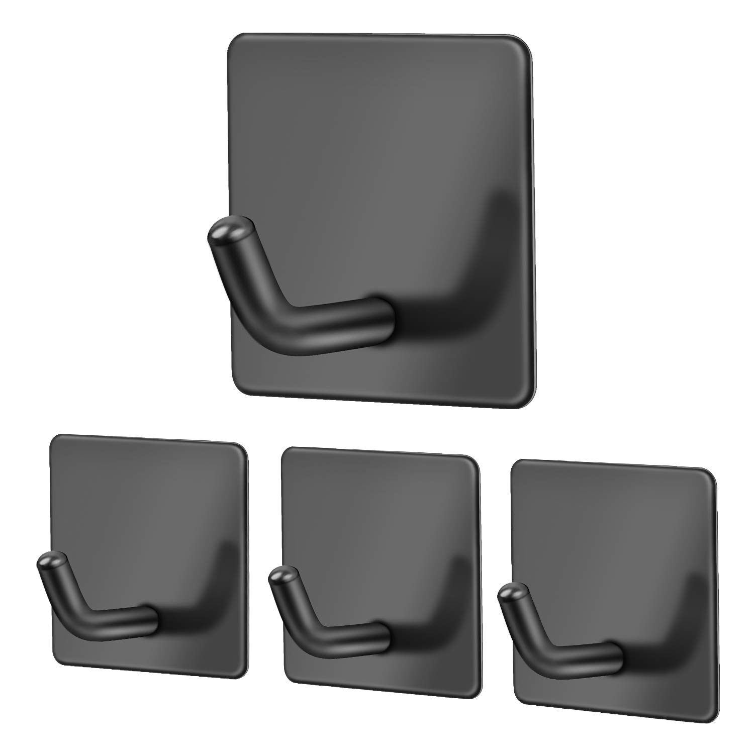Stick on Hooks, Self Adhesive Hooks Stainless Steel 4 Packs (Black)