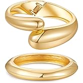 AYWFCBF 2pcs Gold Bangle Bracelets for Women, Trendy Hinged Cuff Open Wide Chunky Gold Bracelet Stack Arm Cuff Jewelry for Women