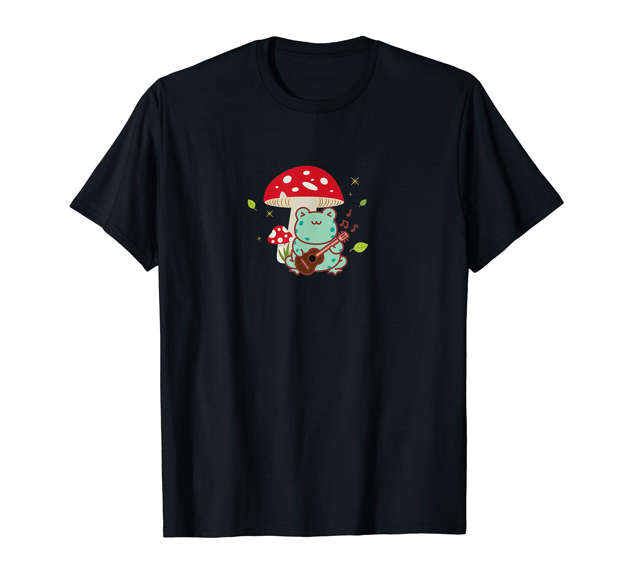 Cute Cottagecore Frog Playing the Guitar Mushroom T-Shirt
