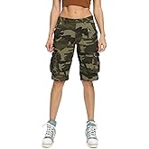 Lanesra Women's Bermuda Cargo Shorts,Multi-Pockets Camouflage Casual Shorts