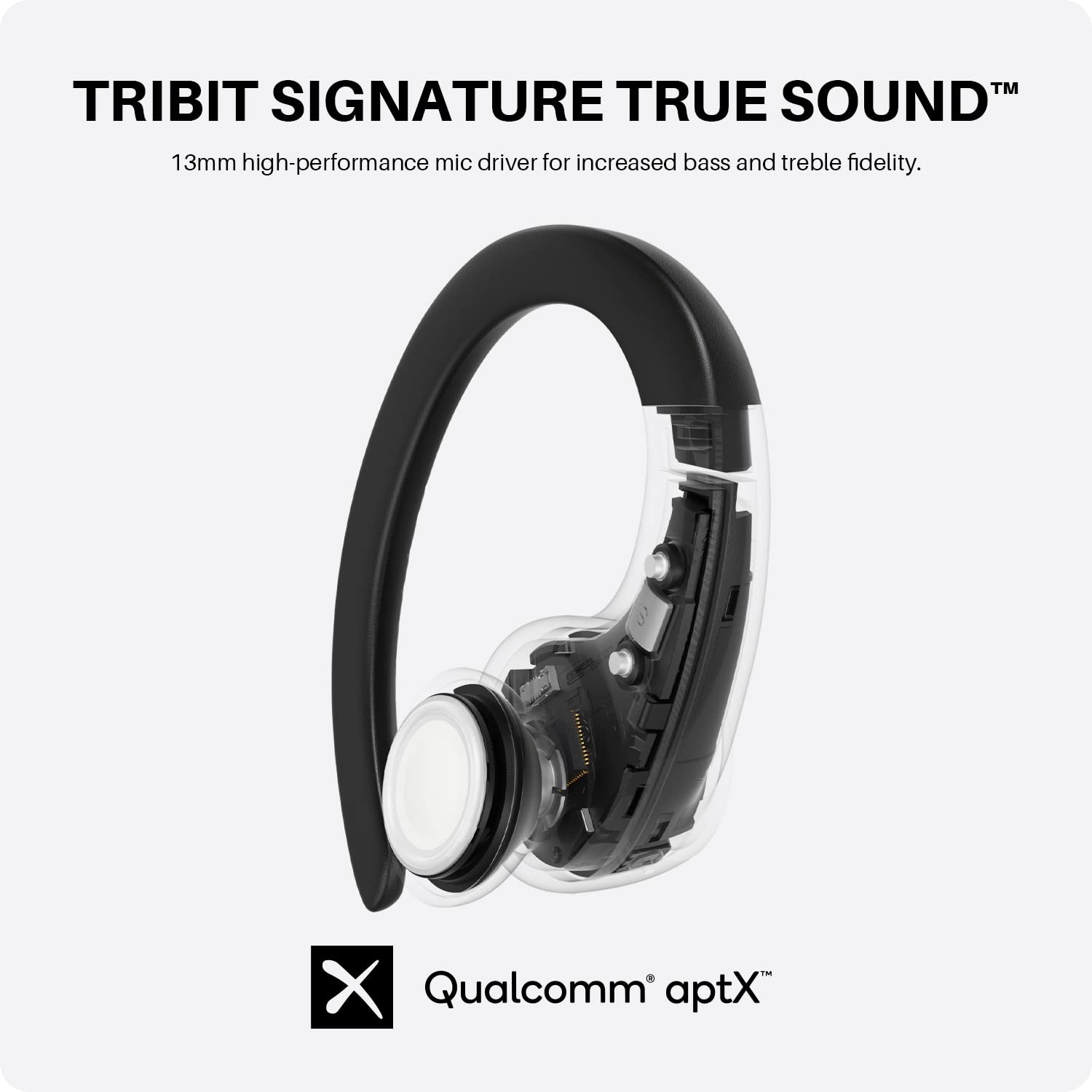 Tribit True Wireless Earbuds Bluetooth Headphones 65H Playtime Sports Earbuds with Earhook, IPX8 Waterproof Over-Ear Buds Built-in Mic Bluetooth 5.2 Headsets for TV Phone Laptop Black, MoveBuds H1
