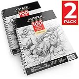 Arteza 9"X12" Sketch Book 2 Pack, 200 Pages Total, Two Spiral Bound Artist Sketch Pad, 100 Sheets Each, Durable Acid Free Drawing Paper (68 lb./100gsm), Ideal for Kids &amp; Adults, Bright White