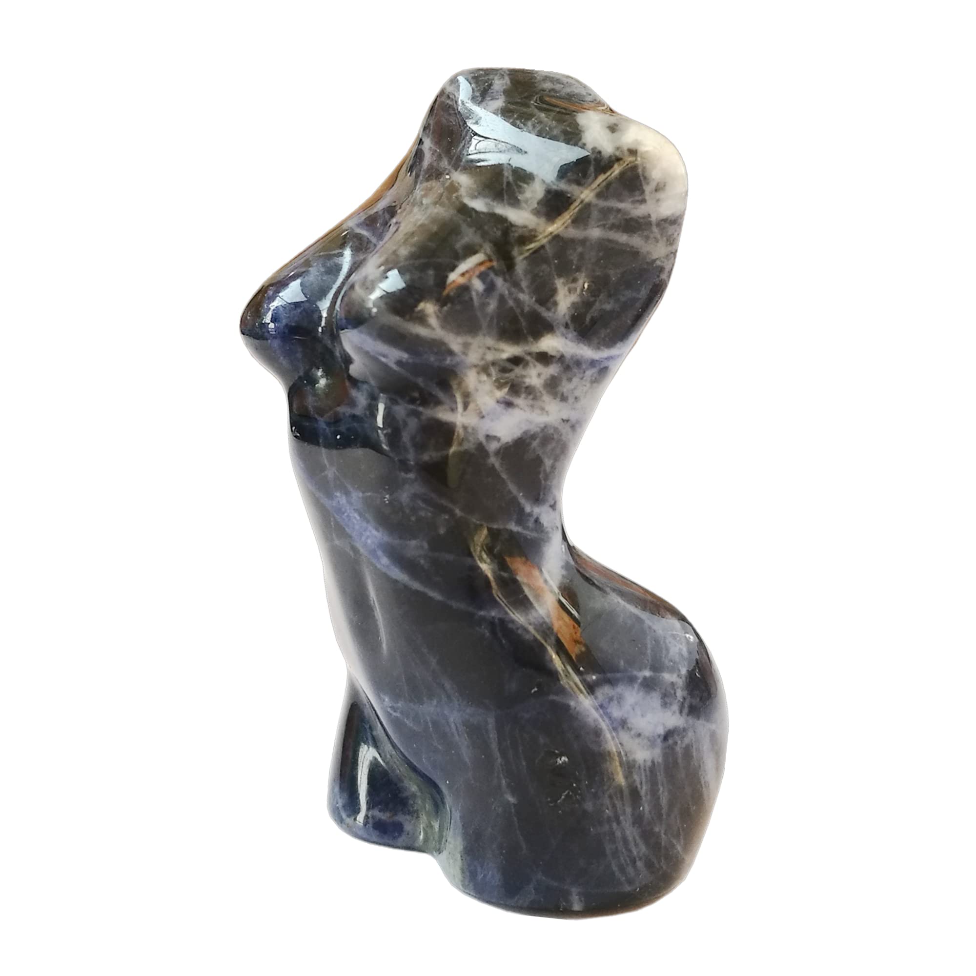 Manekieko Sodalite Healing Crystal Female Model Figurine Sculpture, 50mm Carving Pocket Palm Stone Office Decor Decoration