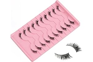 SYNTHORA 10-Pairs Cat Eye Half False Eyelashes, 3D Multilayered Slant Lashes with Clear Soft Band, Lightweight Reusable Faux 