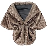Women Faux Fur Shawl Wrap Winter Bridal Wedding Warm Furry Cover Up Pashminas Stole Shrug for Halloween Party Evening Cape