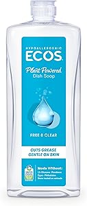 ECOS Dish Soap - Cuts Grease & Food Residue - No Harsh Chemicals - Hypoallergenic for Sensitive Skin - Recyclable - Sustainab