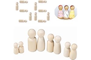 QDXATIVP 56 PCS Unfinished Natural Wooden Peg Dolls,Little Wooden peg People for Painted or Craft