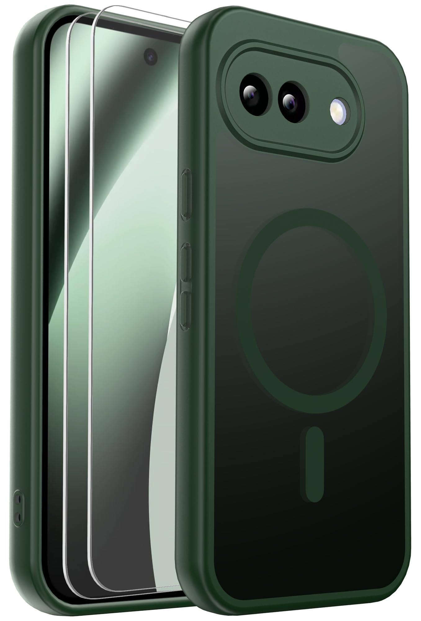 Photo 1 of for Google Pixel 10A Case Magnetic Shockproof, [Fit for MagSafe] [Glass Screen Protector] Translucent Anti-Fingerprint Case for Google Pixel 10A (Green)