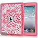 iPad 2 Case, iPad 3 Case, iPad 4 Case, Hocase Shockproof Silicone Rubber Bumper+Hard Shell Full-Body Protective Case for Apple iPad 2nd/3rd/4th Generation w/Retina Display - Pink Flower/Grey