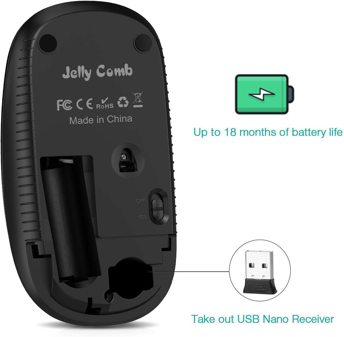 Jelly Comb 2.4G Slim Wireless Mouse with Nano Receiver MS001 (Black and Gold): Computers & Accessories