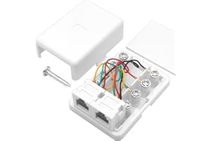NECABLES Phone Jack Surface Mount Dual Port for 2 Phone Line Telephone Jack Box 8 Screw Terminals to 2 RJ11 6P4C Female White