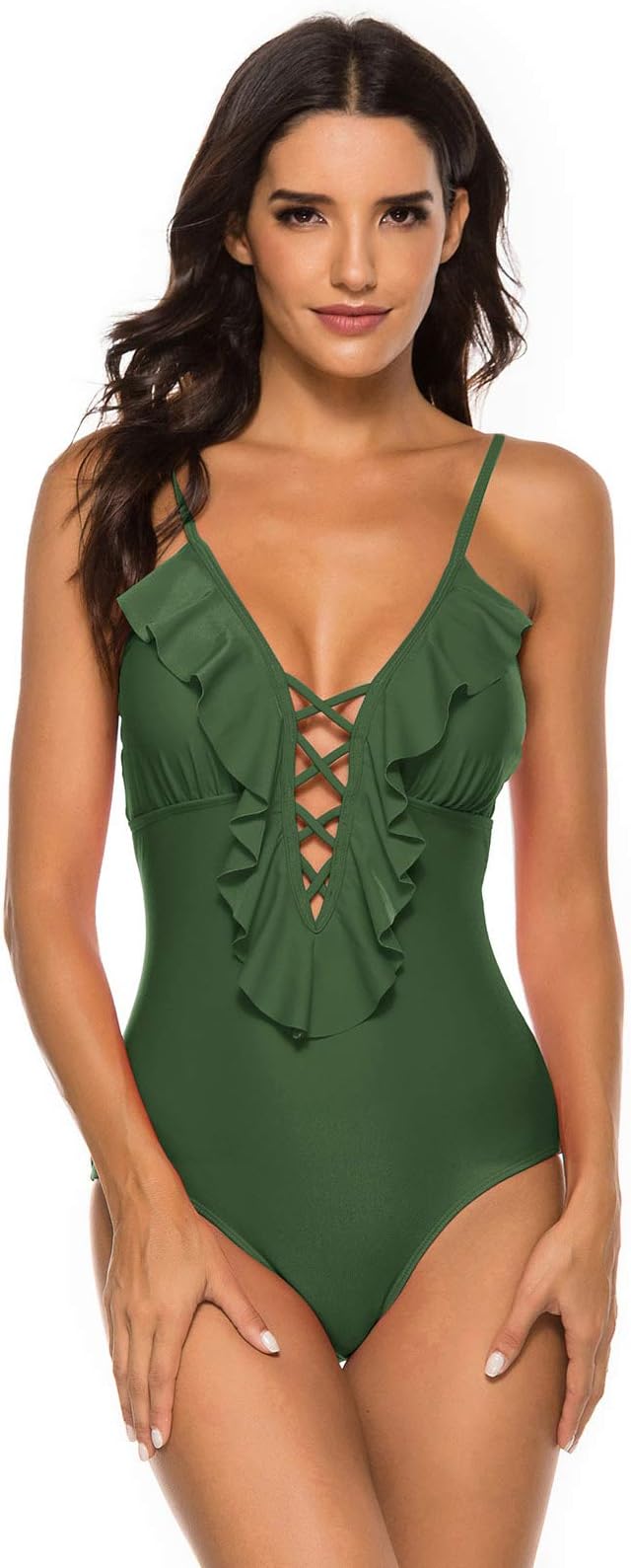 Women's One Piece Swimsuits Spaghetti Strap Ruffle Swimwear Bathing Suit