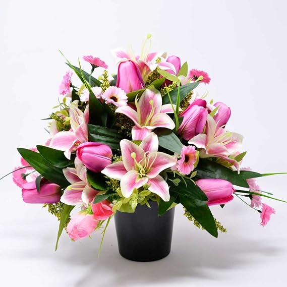 Angraves Lucie Artificial Flower Graveside Pink Lily & Tulip Cemetery