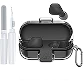 POZCIS [with Safety Lock] for Sony WF-C510 Case Cover, Clear Soft TPU Protective Earbuds Case with Carabiner & Cleaner Kit Accessories Set(Clear)