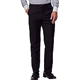 Men's Classic Fit Dress Pants, Flat-Front Business Casual Trouser with Expandable Waistband, Wrinkle-Free Suit Slacks for Men
