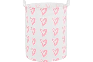 QIANBIRD Foldable Baby Laundry Basket Hamper for Nursery Girl kids Clothes laundry hamper basket Portable Tall Collapsible Cute Laundry Basket Organizer, Nursery Storage Basket with Handles (Pink Heart)