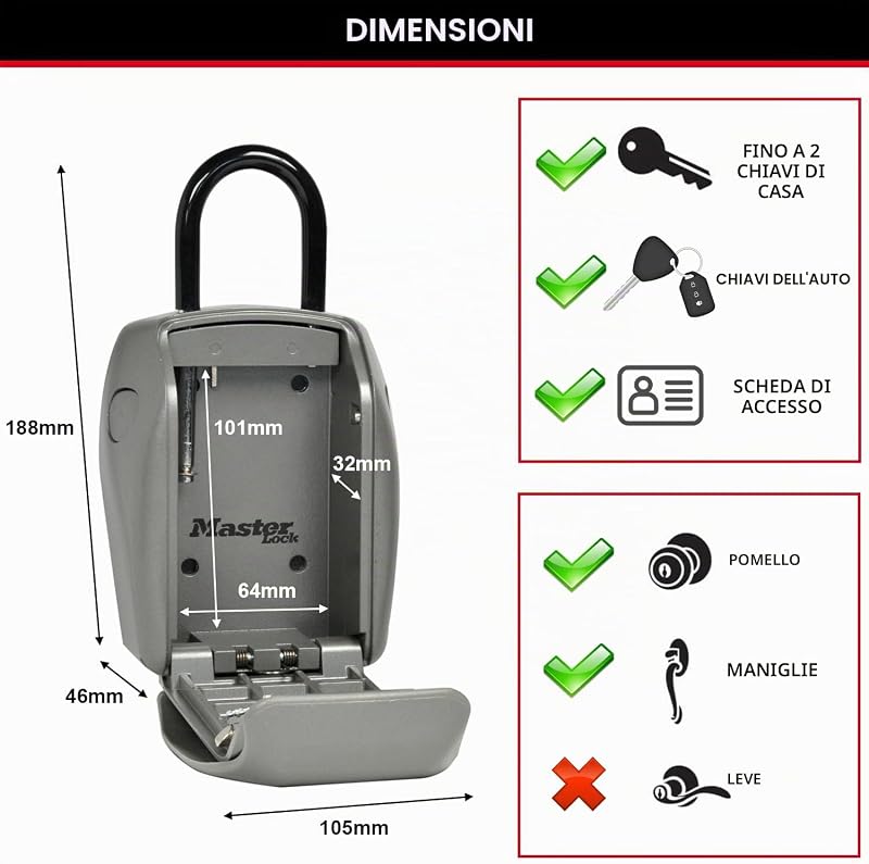 5414EURD Cassaforte per Chiavi, Sicurezza Rinforzata, con Arco, Casseta di Sicurezza per Chiavi