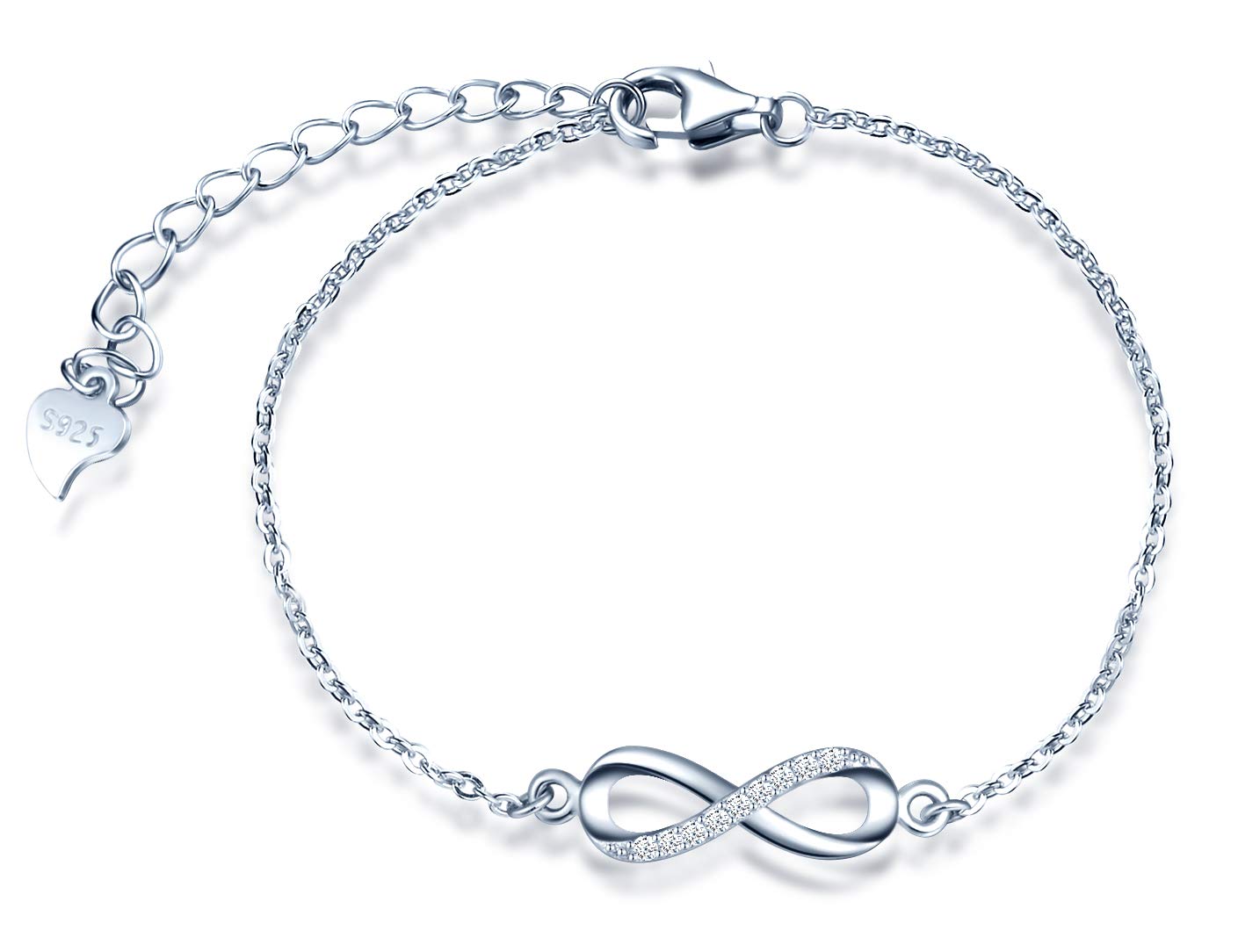 MicLee Woman's girl's sterling silver Bracelet, elegant infinity symbol bracelet inlaid zircons, gift for Birthday, Valentine's Day and Christmas
