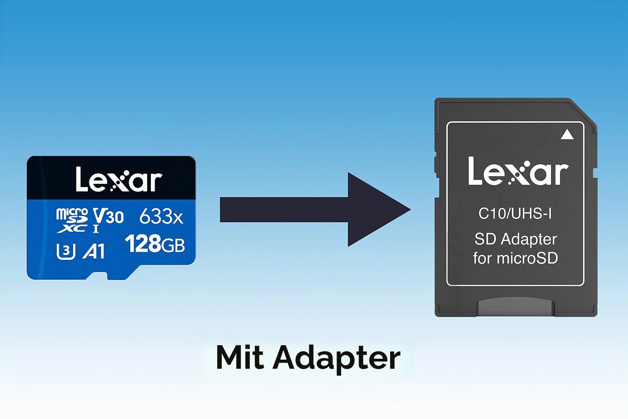 Lexar 128GB Micro SD Karte, microSDXC UHS-I Karte + SD-Adapter, Bis zu 100 MB/s Lesen, Speicherkarte Micro SD mit A1, C10, U3, V30, für Handy/Tablet/Überwachungskamera 2