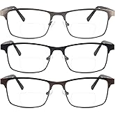 SOPHILY 3 Pack Bifocal Reading Glasses for Men Metal Full Frame Bi-focal Readers Clear Top Far/Near Dual-use Eyeglasses,Black/Brown/Gun metal, +2.00