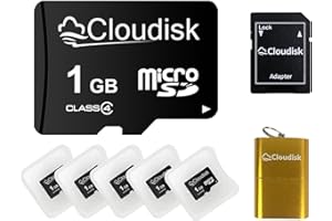 Cloudisk 5Pack Micro SD Card 1GB Flash Memory Card C4 with SD Adapter, Card Reader, TF-Black-5