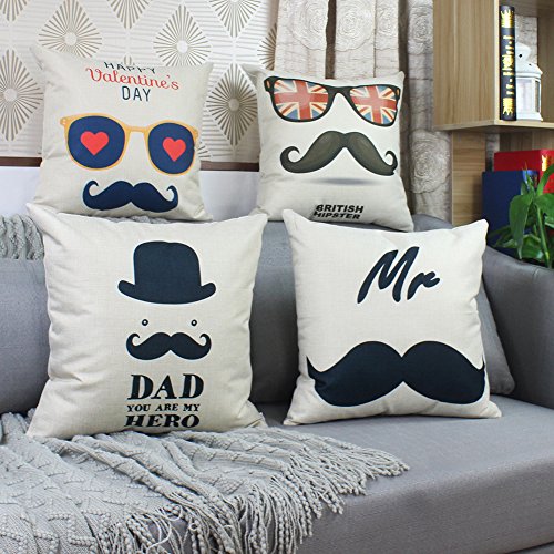 Mustache Decorative Throw Pillow Covers Cotton Linen Square