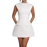 SHESEEWORLD Women's Cap Sleeve Mock Neck Sexy Cutout Backless Button Mini Dress A Line High Waist Slim Cocktail Party Dresses