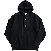 SANLEG Men's Gothic Hooded Sweater Dark Academia Knit Pullover Drop Shoulder Oversized Button Placket