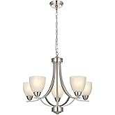 BONLICHT 5 Light Transitional Chandeliers Brushed Nickel Contemporary Dining Room Light Fixtures Ceiling Hanging Modern Penda
