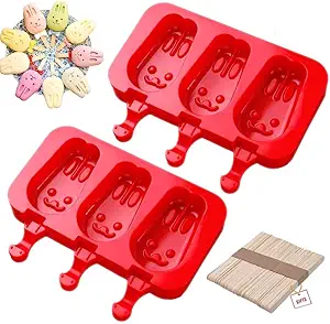 SAKOLLA Popsicle Silicone Molds with Lid, BPA Free Ice Cream Bar Mold, 3 Cavities Ice Pop Mold with 40 Wooden Sticks, Set of 2