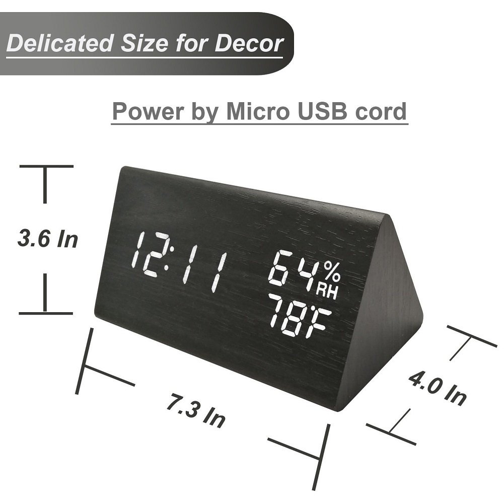 Digital Alarm Clock by 2013newestseller,Wood Alarm Clock, Dual Time (12/24) Mode, Three Alarm Sets, Date LED Display, 3 Levels Brightness, Temperature and Humidity Wood Grain Clock for Bedrooms