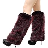 JIAHG Womens Furry Faux Fur Leg Warmers Cozy Plush Long Fleece Boot Cuff Covers for Fancy Dance Party Clubwear Costumes Props