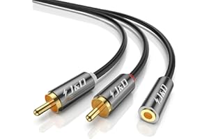 J&D 3.5mm to RCA Adapter Cable, Gold Plated 3.5mm Female to 2 RCA Male Stereo Audio Y Cable for Record Player, Speakers, Home