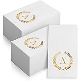 200 Pack Monogrammed Disposable Napkins Gold Foil Letter A Guest Napkins Initial Disposable Hand Paper Towels for Wedding Engagement Baby Shower Party Home Kitchen Bathroom Dinner Decorative Towels