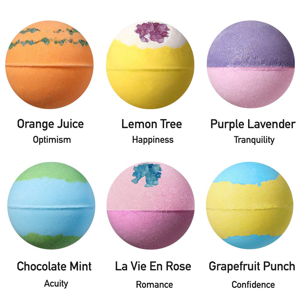 Lagunamoon Bath Bombs Gift Set, 6 Piece XXL Handmade Fizzy Shower Bombs with Essential Oils, Coconut Oil to Moisturize Dry Skin - Relaxing Spa Day for Women, Men, Kids - Birthday, Anniversary