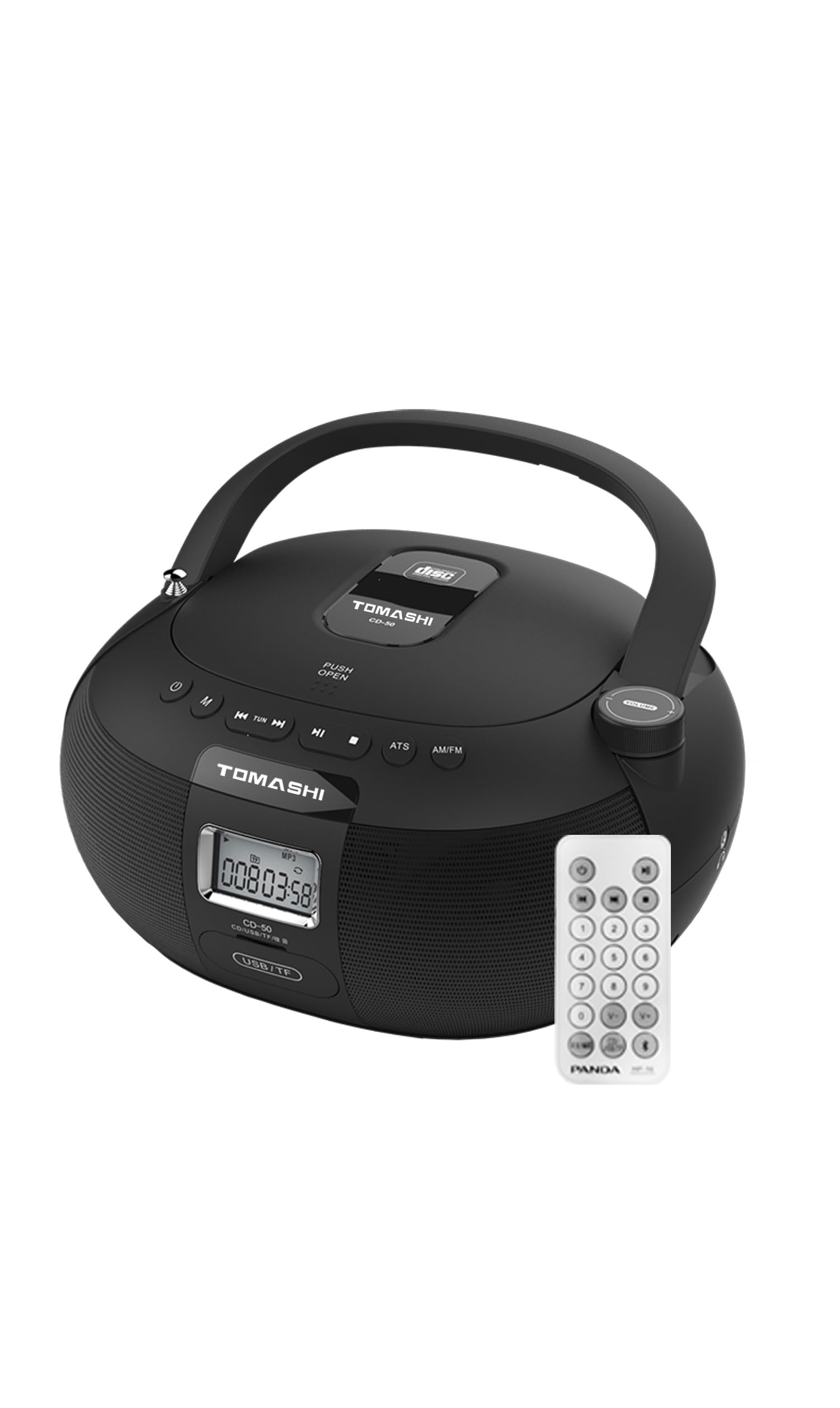 TOMASHI CD-50 CD Player Boombox in Black Portable CD Player | Stereo Sound | LCD Display | USB/TF Card Drive Supported | Headphone Jack