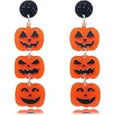 Halloween Earrings for Women,Gothic Hallowmas Acrylic Dangle Earrings, Black Bat Pumpkin Candy Drop Earrings for Halloween Festival