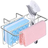 Sponge Holder for Kitchen Sink, 3-in-1 Sink Caddy, Brush, Dish Towel, Sponge Sink Organizer Liquid Drainer Rack - SUS304 Stai