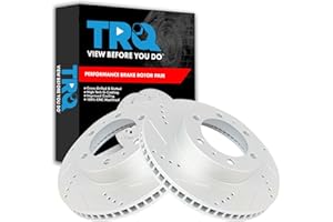 TRQ Front Performance Brake Rotors Set Premium G-Coated Cross Drilled & Slotted Compatible with 2003-2009 Toyota 4Runner 2007-2014 FJ Cruiser 2005-2022 Tacoma