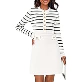 MEROKEETY Women's Long Sleeve Striped Sweater Dress Button Crewneck Fall Bodycon Formal Mini Dresses