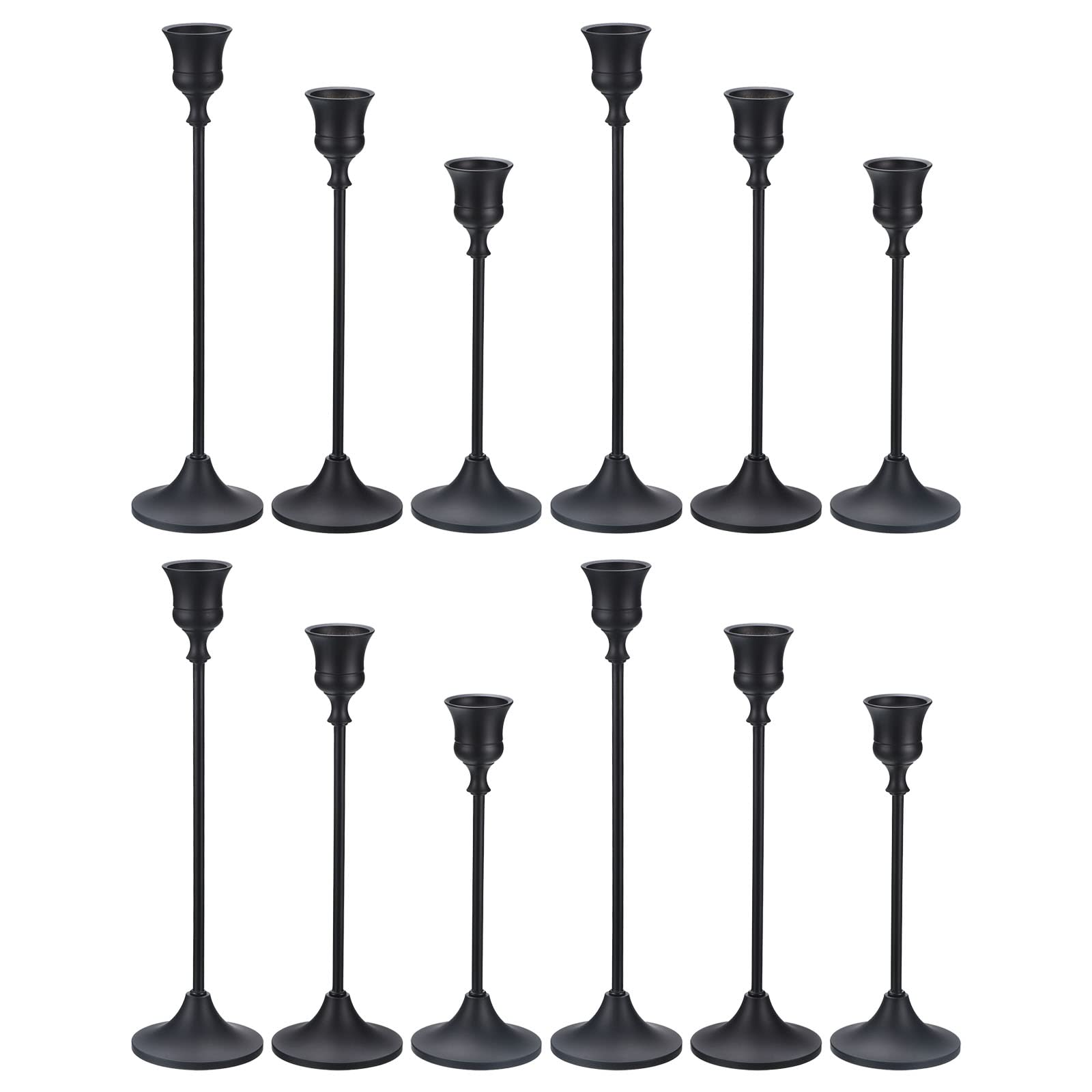 PATIKIL Black Candlestick Holder, Candle Stick Long Holder Set of 12 Vintage Taper Candle Holders Fits 3/4" Candles for Wedding Dining Table Decor